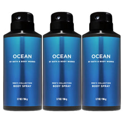 Bath & Body Works Ocean men's deodorizing body spray bottle, offering a fresh, masculine scent for daily refresh