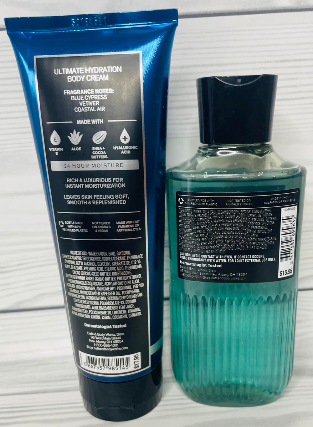 Bath & Body Works Ocean packaging shows recycled plastic content.