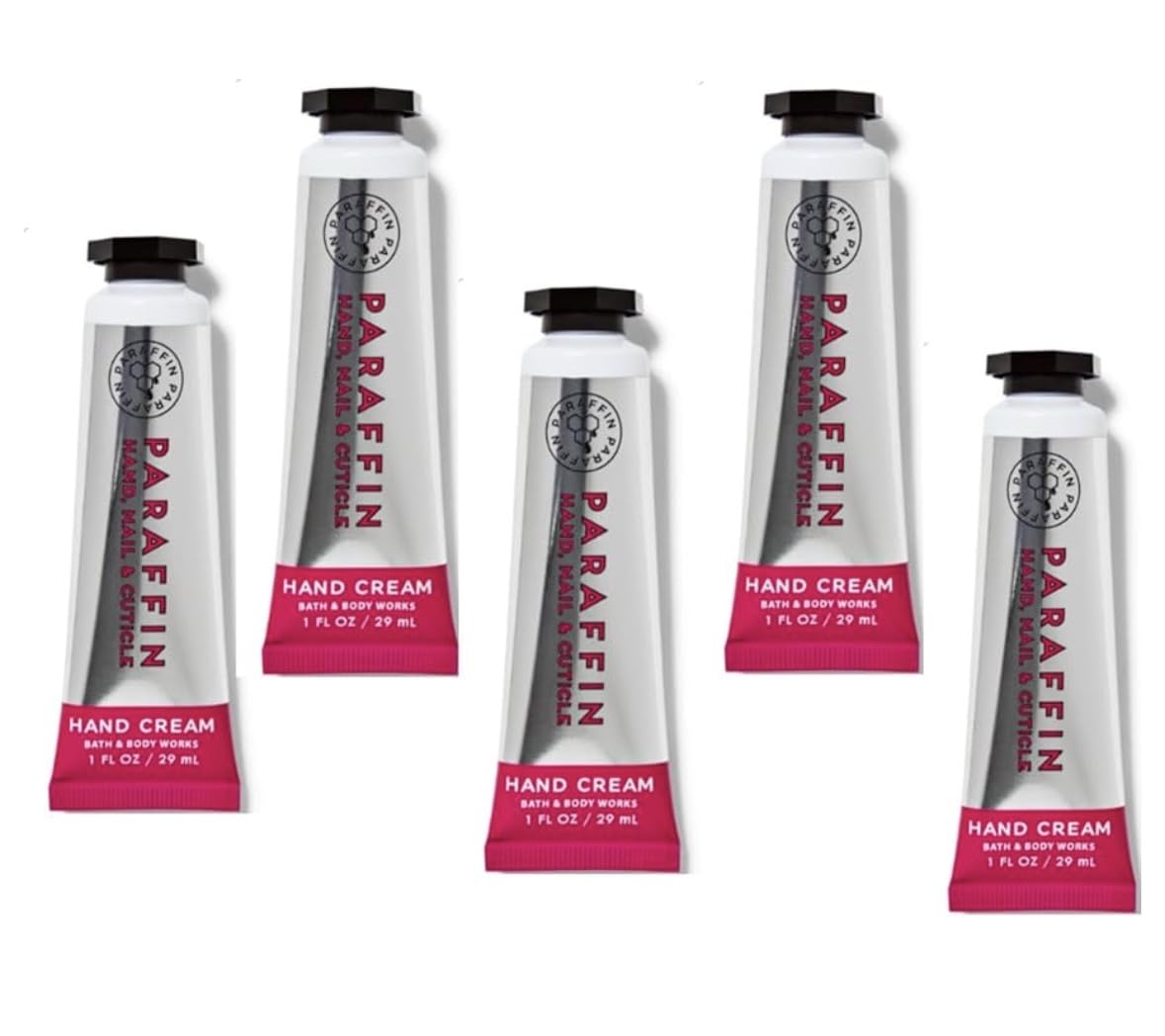 Bath & Body Works Paraffin Hand Cream five 1 oz tubes for travel and gifting.