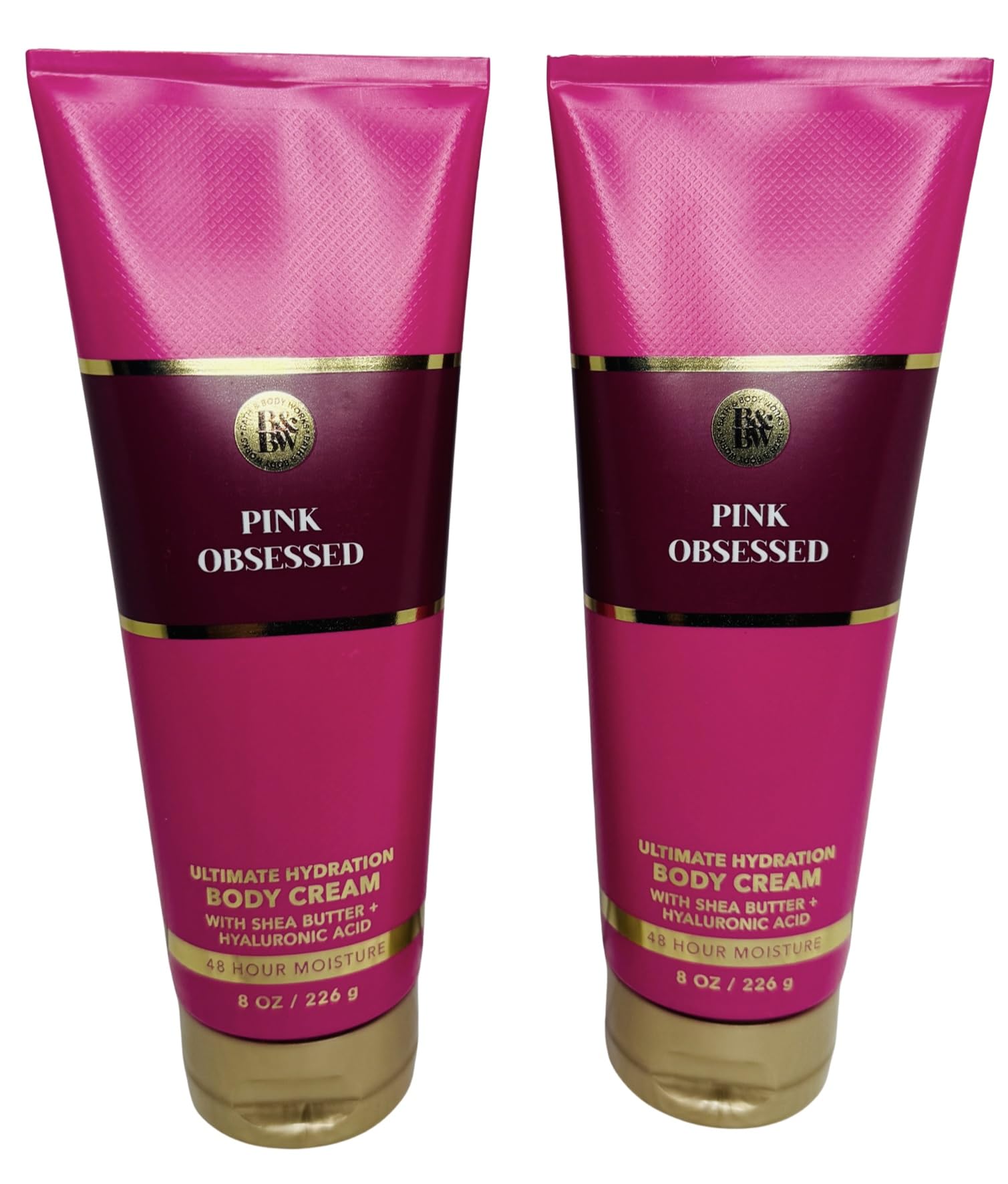 Bath & Body Works Pink Obsessed Ultimate Hydration Body Cream 2-pack packaging showcases rich texture for soft skin