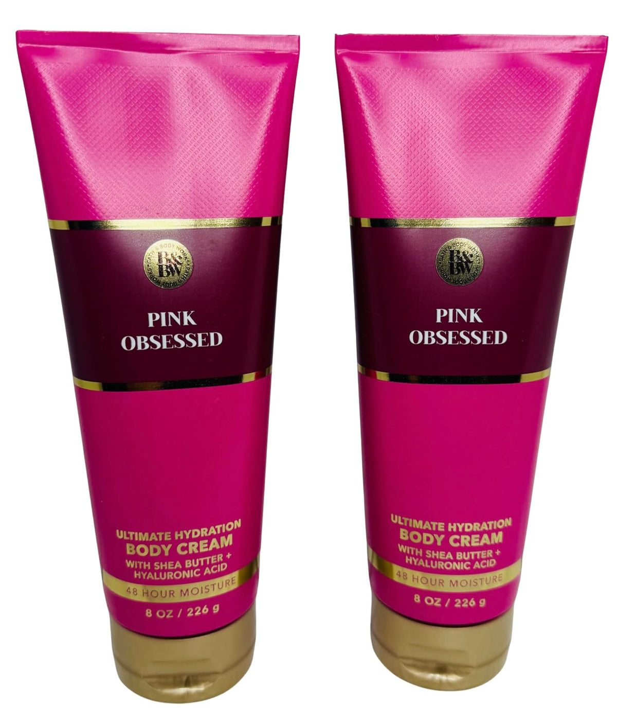 Bath & Body Works Pink Obsessed Ultimate Hydration Body Cream 2-pack packaging showcases rich texture for soft skin