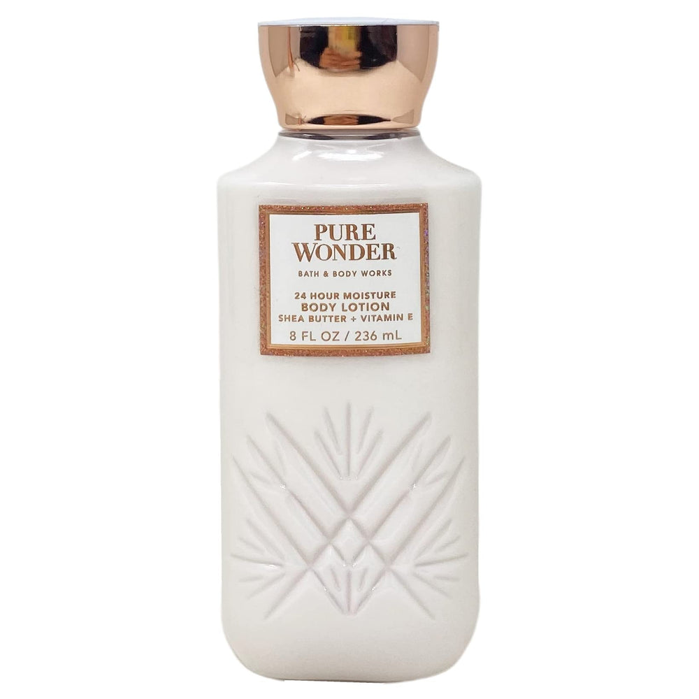Bath & Body Works Pure Wonder lotion texture close-up shows quick absorption.