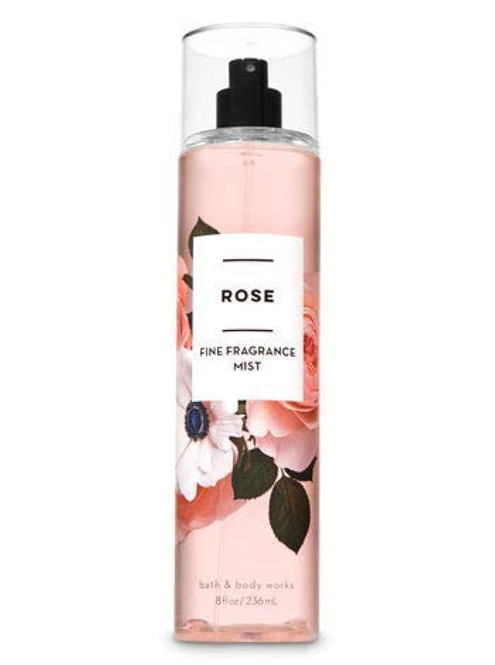 Rose Fine Fragrance Mist spray bottle close-up highlighting vibrant floral design.