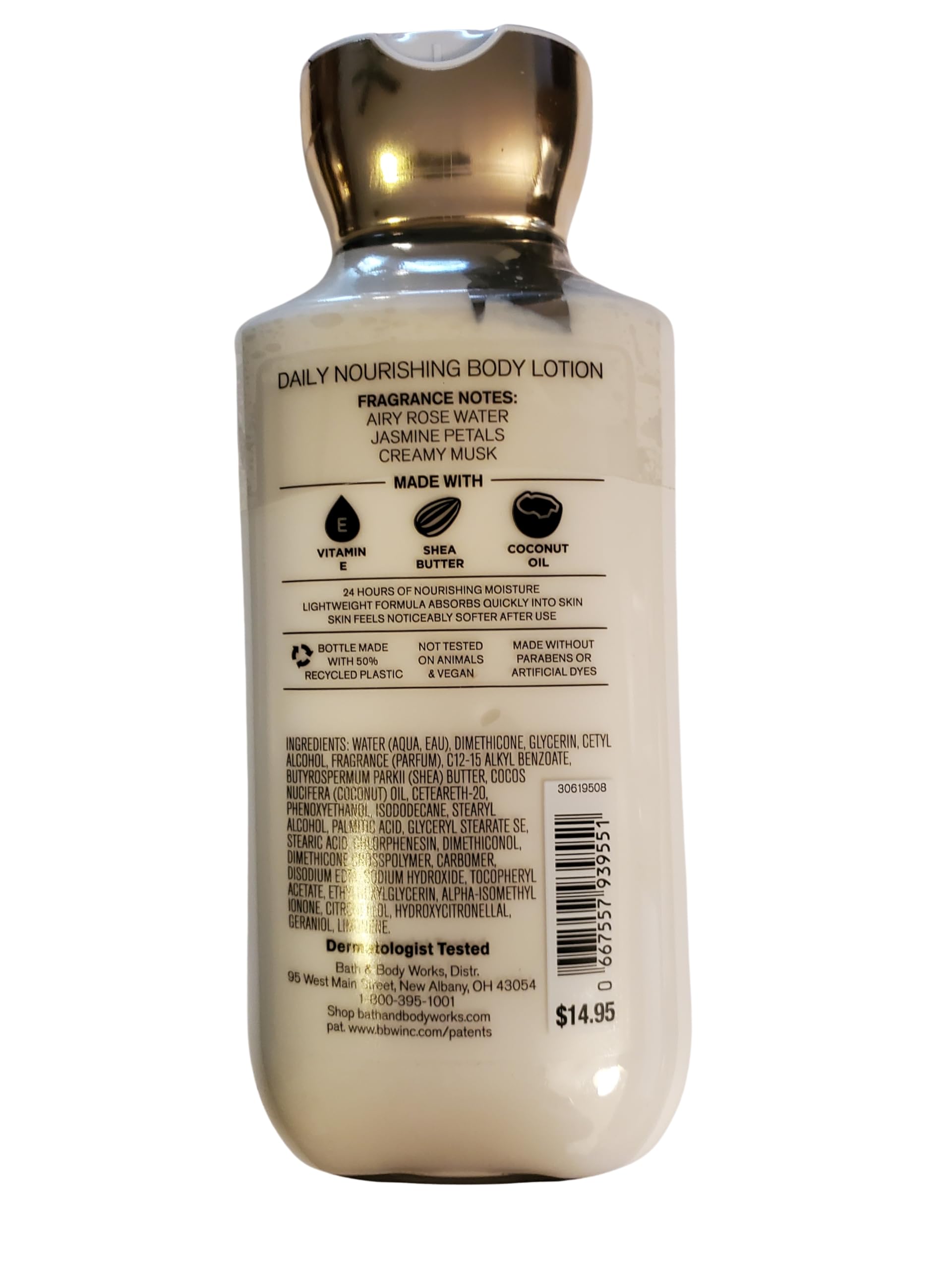 Bath & Body Works Rose lotion texture close-up, nourishing with vitamin E.