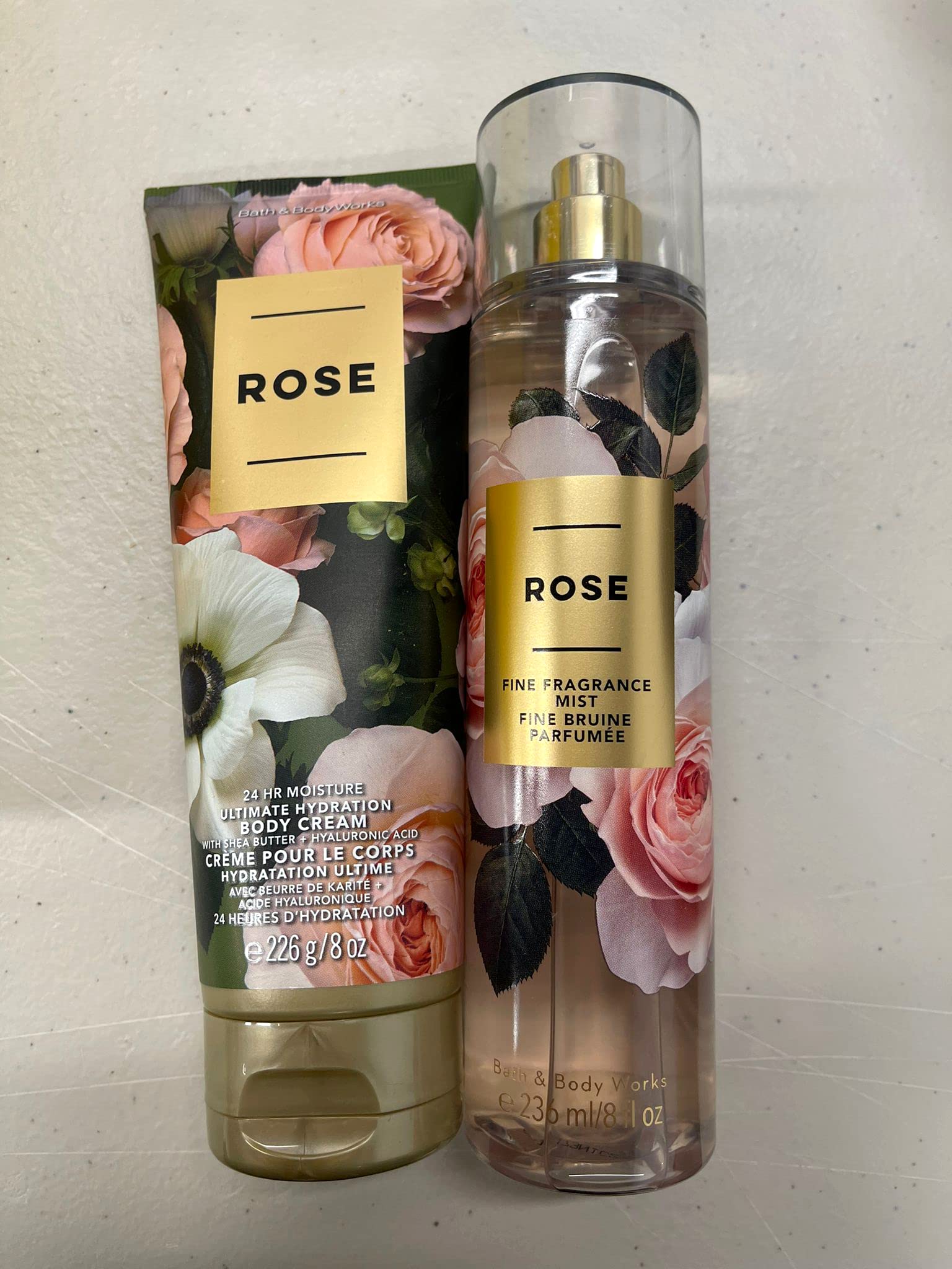 Bath & Body Works Rose Ultra Shea Cream bottle provides rich moisture for smooth skin.