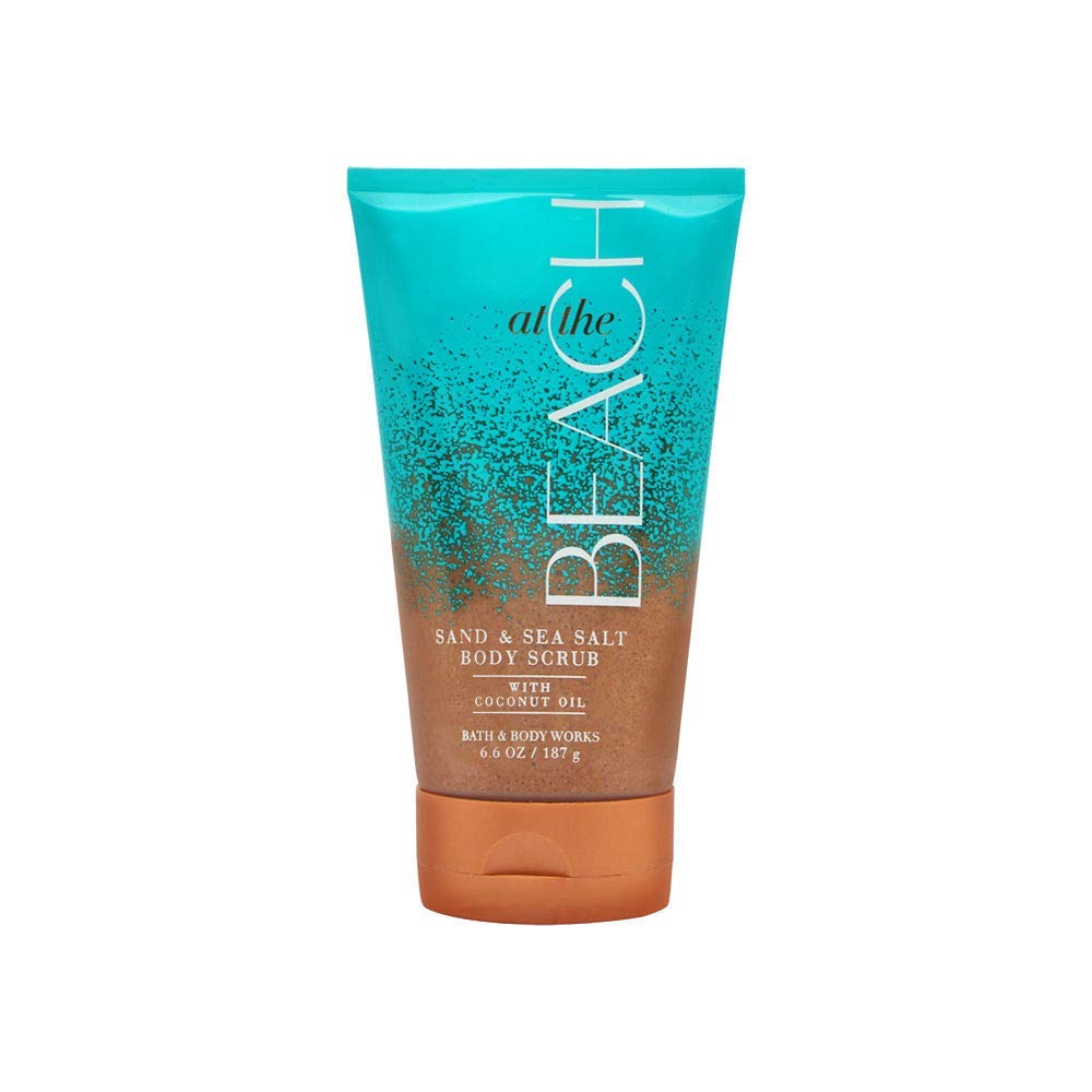 Bath and Body Works sand and sea salt scrub bottle shows exfoliation and fragrance