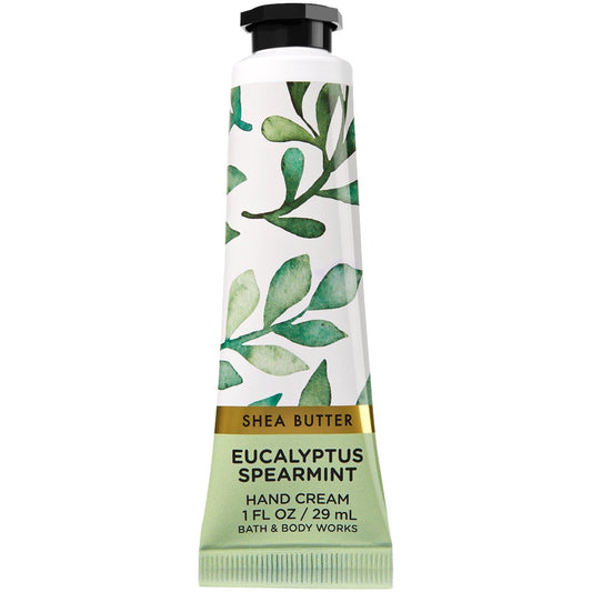Bath & Body Works Shea Butter Hand Cream Eucalyptus Mint tube for quick hydration and soft hands.