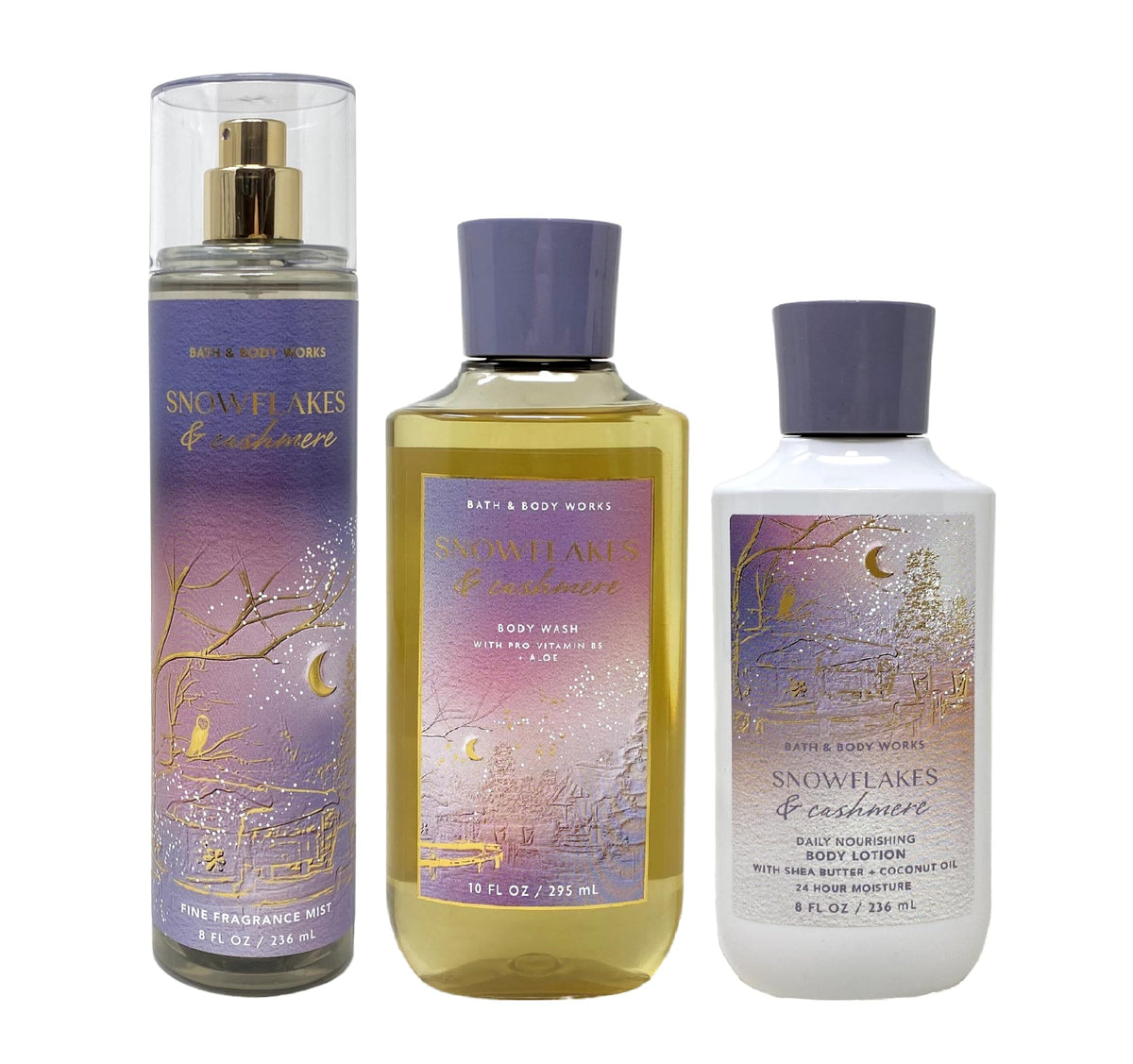 Bath & Body Works Snowflakes & Cashmere shower gel for a warm cleansing ritual.