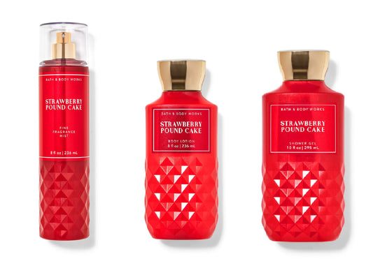 Bath & Body Works Strawberry Pound Cake shower gel, daily trio, provides a refreshing cleanse and inviting scent