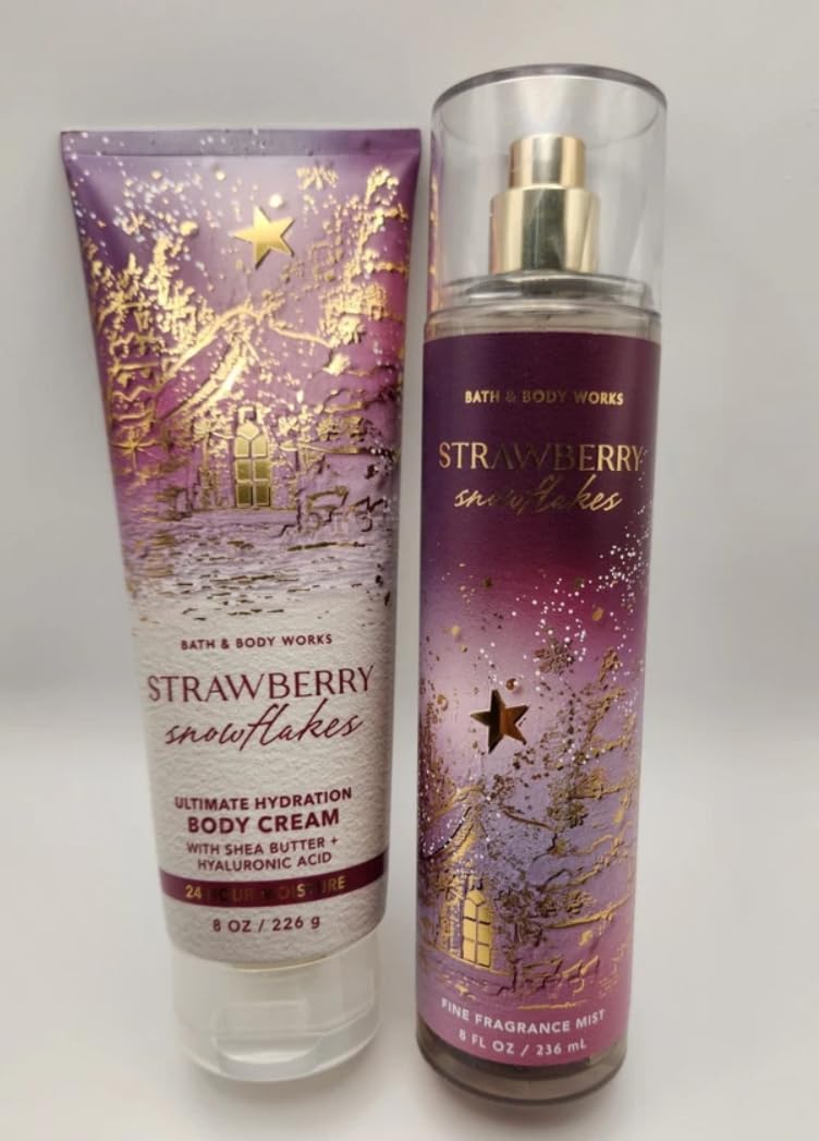 Bath and Body Works Strawberry Snowflakes Body Cream jar delivers hydration with fruity notes.