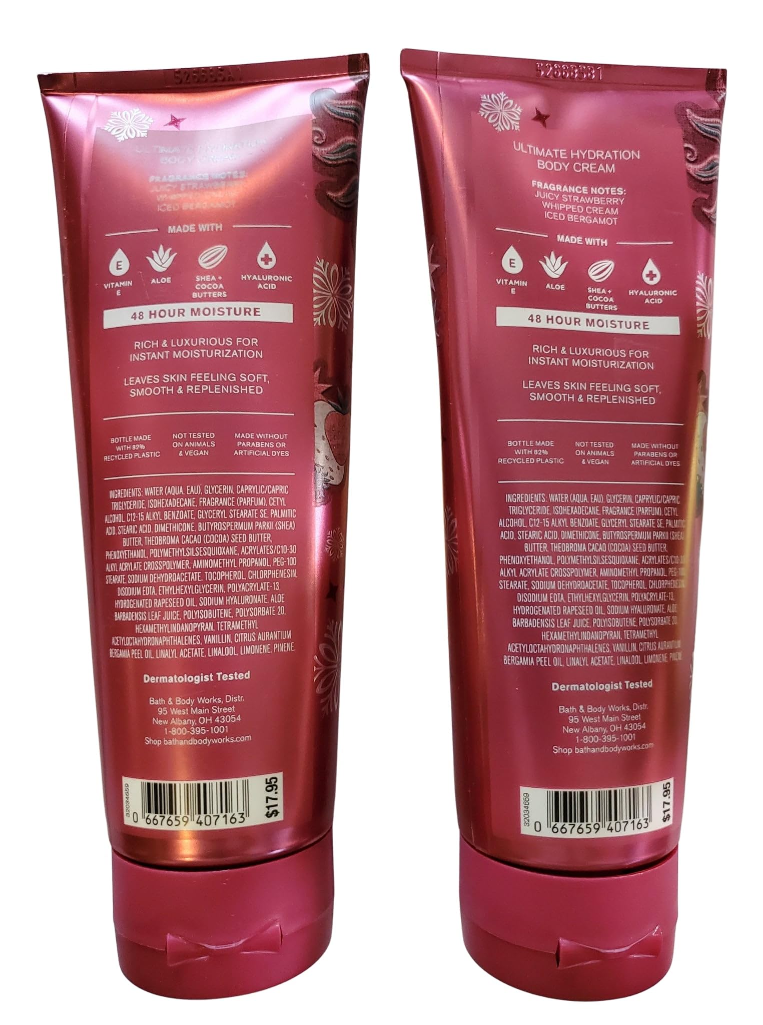 Bath & Body Works Strawberry Snowflakes cream texture close-up showing smooth application.