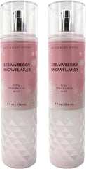 Close-up of Bath & Body Works Strawberry Snowflakes mist bottle branding.
