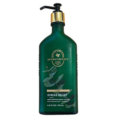 Bath and Body Works Stress Relief Eucalyptus Spearmint lotion bottle close-up showing creamy texture
