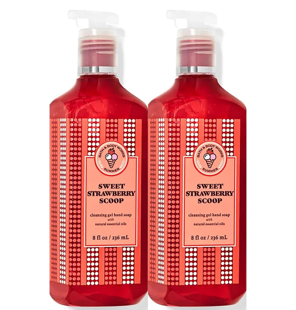 Bath and Body Works Sweet Strawberry Scoop hand soap bottle pour for quick hand cleansing