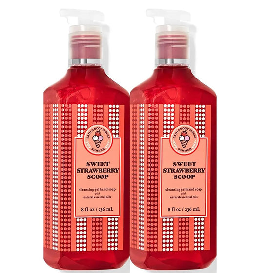 Bath and Body Works Sweet Strawberry Scoop hand soap bottle pour for quick hand cleansing