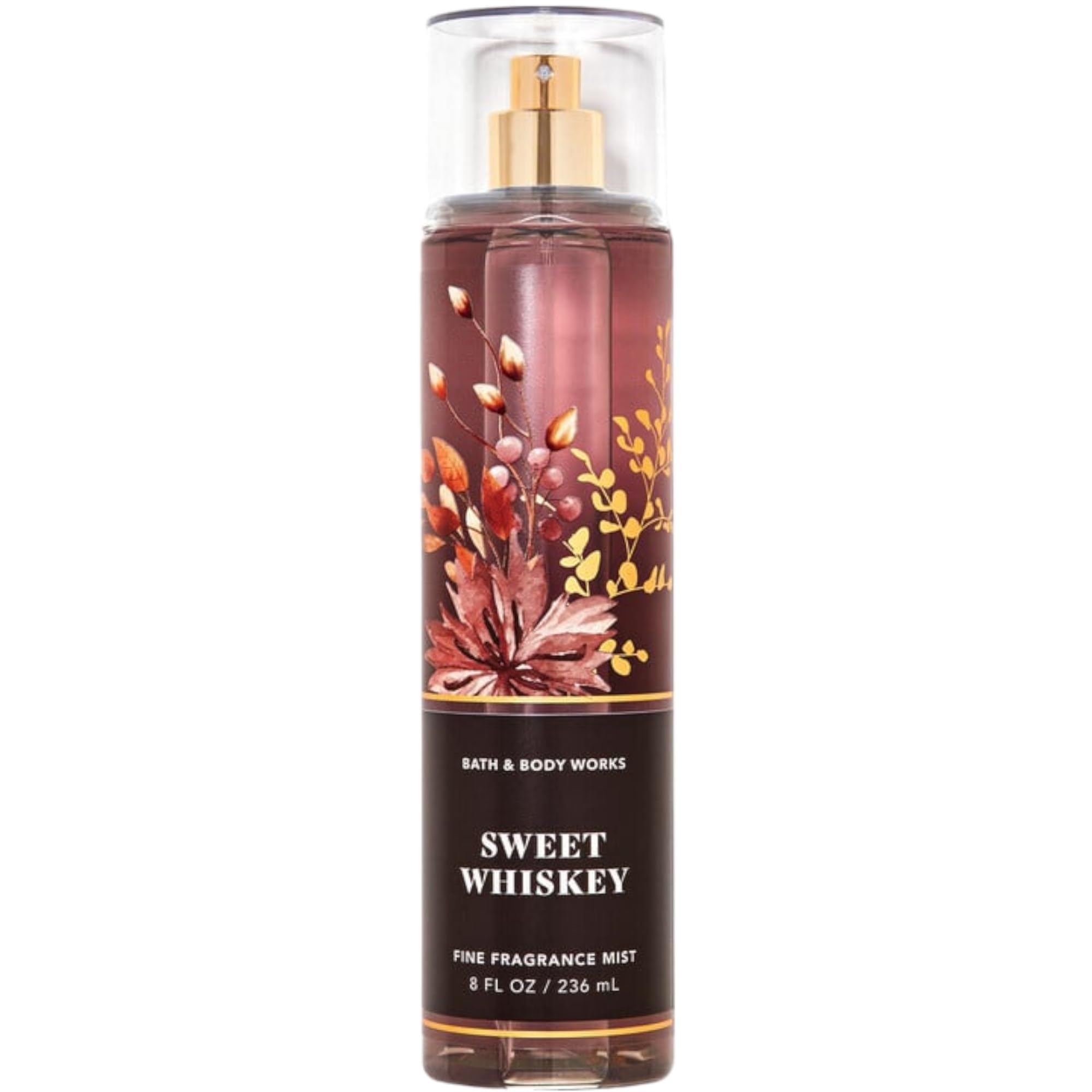 Bath and Body Works Sweet Whiskey body spray bottle, long-lasting fragrance for daily wear.
