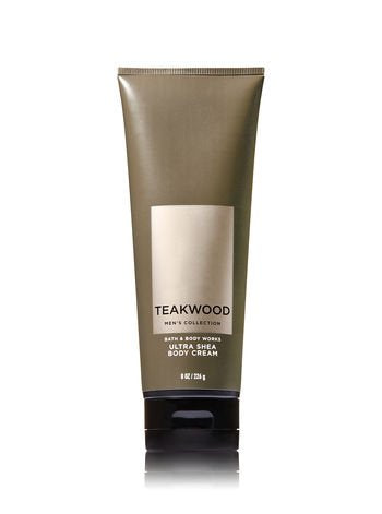 Bath & Body Works Teakwood body wash bottle with rich lather and woodsy aroma.