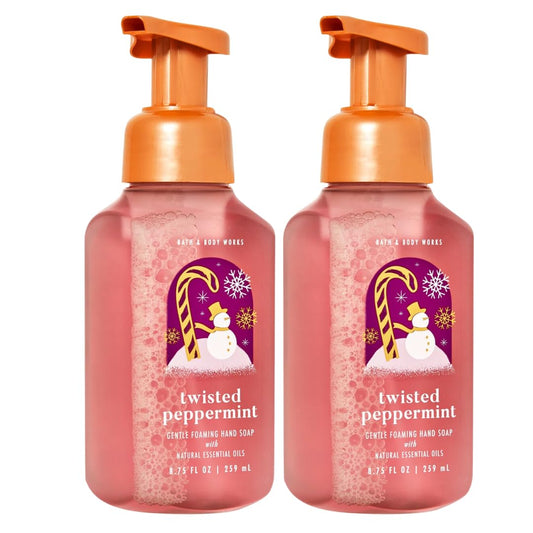 Bath and Body Works Twisted Peppermint foaming hand soap creates a creamy lather for clean hands