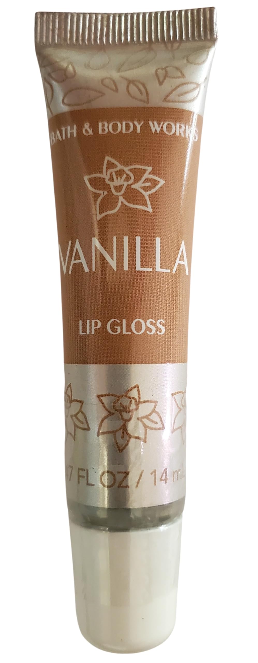 Bath & Body Works Vanilla Lip Gloss bottle shows creamy vanilla shine and nourished lips.