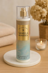 Bath & Body Works Vanilla Romance spray being used for quick refresh and layering
