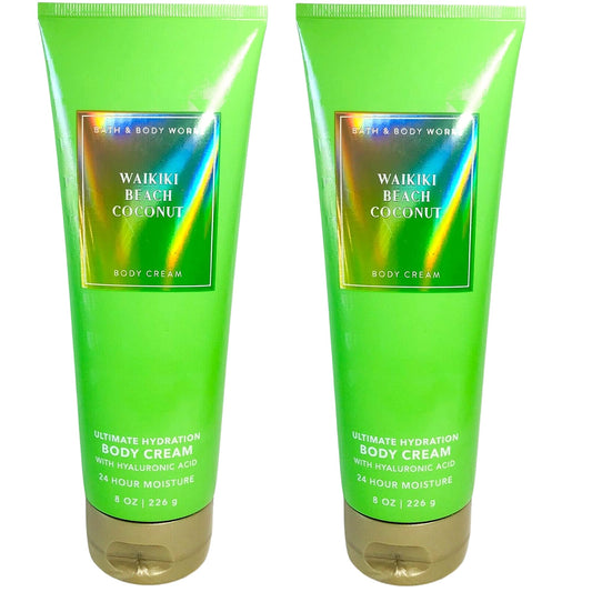 Bath and Body Works Waikiki Beach Coconut 2-pack bottle highlights all-day hydration and luxe texture.