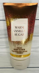 Bath & Body Works Warm Vanilla Sugar Scrub texture in hand demonstrates exfoliation for smooth skin.