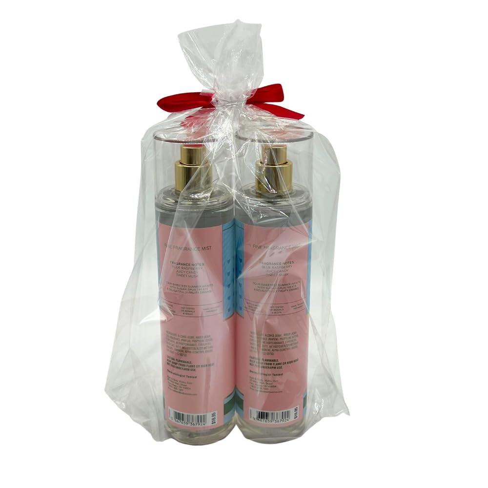 Bath & Body Works Blue Raspberry Burst mist with red bow, ready to gift