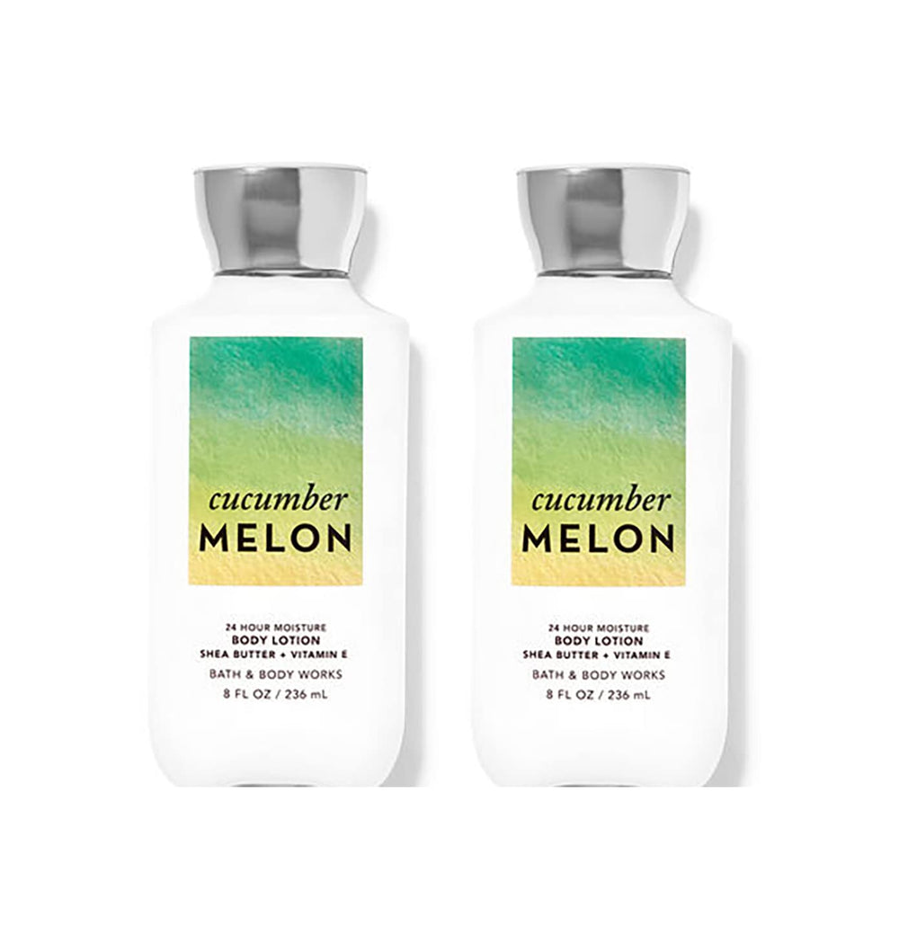 Bath & Body Works Cucumber Melon lotion bottle, 8 oz, for lightweight hydration and a refreshing scent.