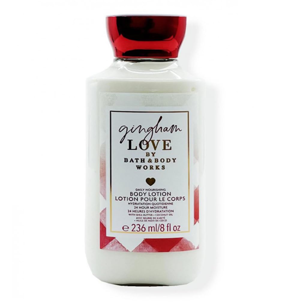 Bath & Body Works Gingham Love lotion bottle for long-lasting moisture and soft skin.
