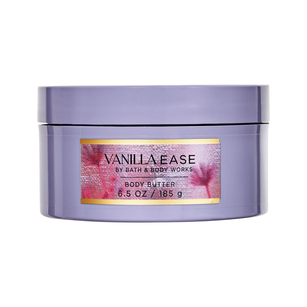 Bath & Body Works Vanilla Ease whipped butter texture close-up highlighting rich cream and soft glow.