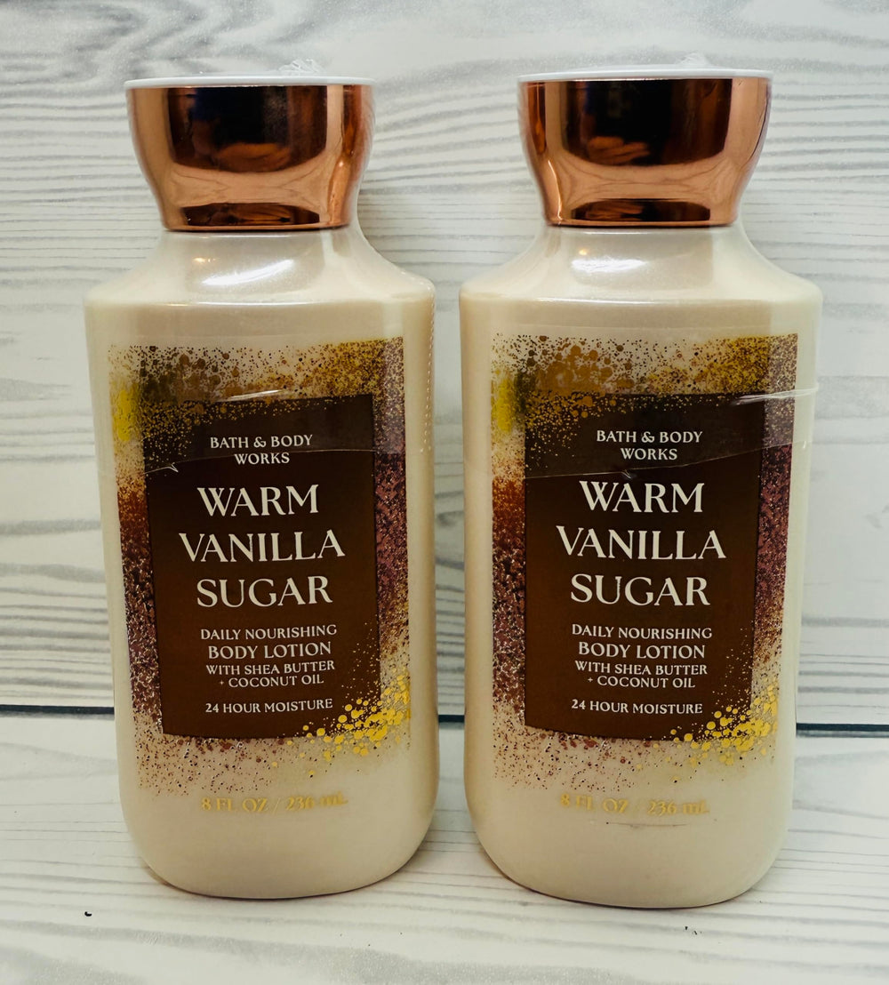 Bath & Body Works Warm Vanilla Sugar lotion texture swatch showing smooth, hydrating cream for daily use.