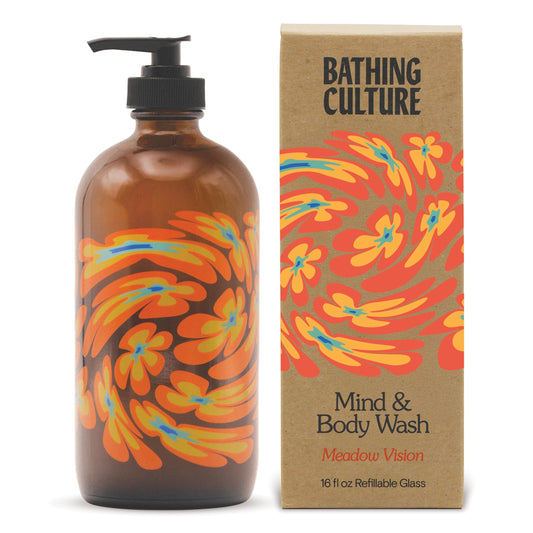 Bathing Culture Meadow Vision bottle front, vegan biodegradable wash for daily cleansing.