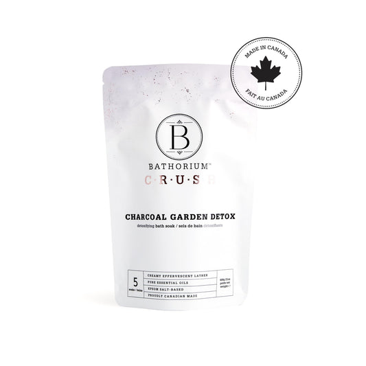 Bathorium Charcoal Garden Detox Crush bottle closeup highlights charcoal cleansing pores