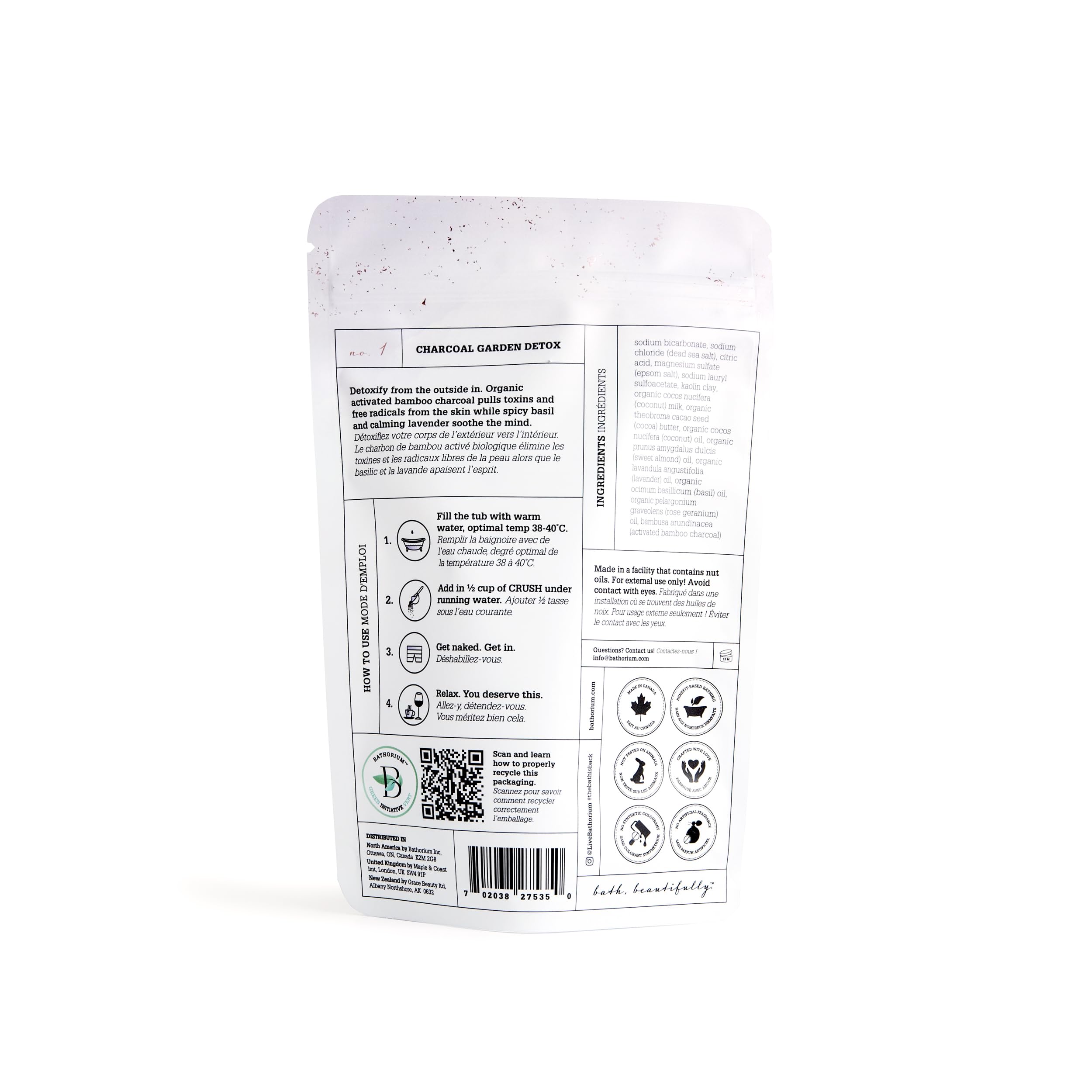 Bathorium Charcoal Garden Detox Crush packaging front communicates gentle, balanced care