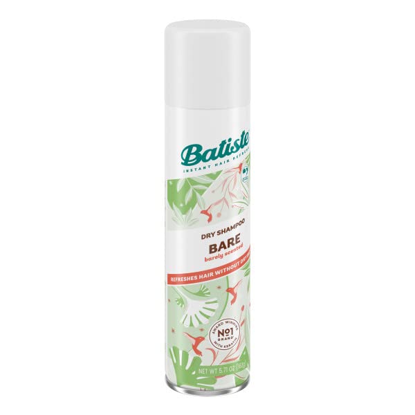 Batiste Bare Dry Shampoo being shaken to activate formula for oil absorption