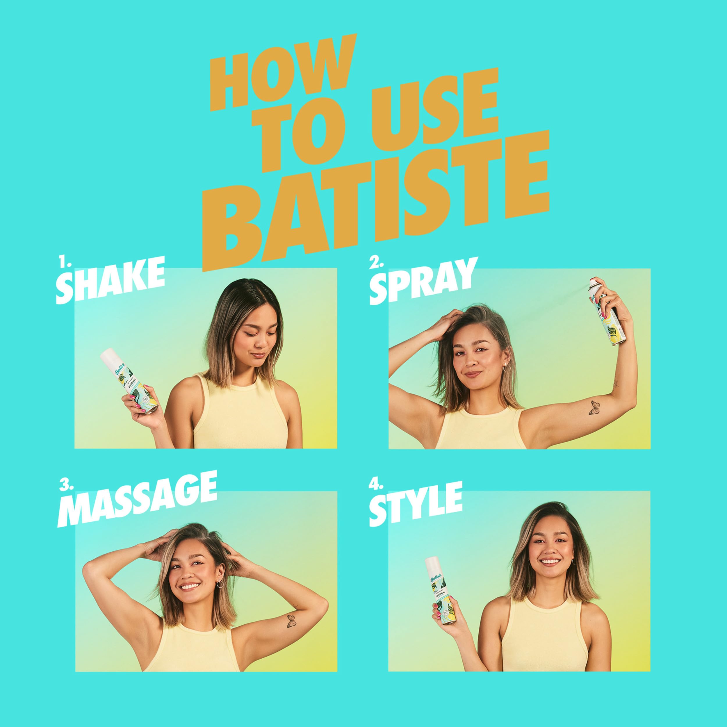 Batiste Brilliant Blonde spray at 12 inches refreshes roots.