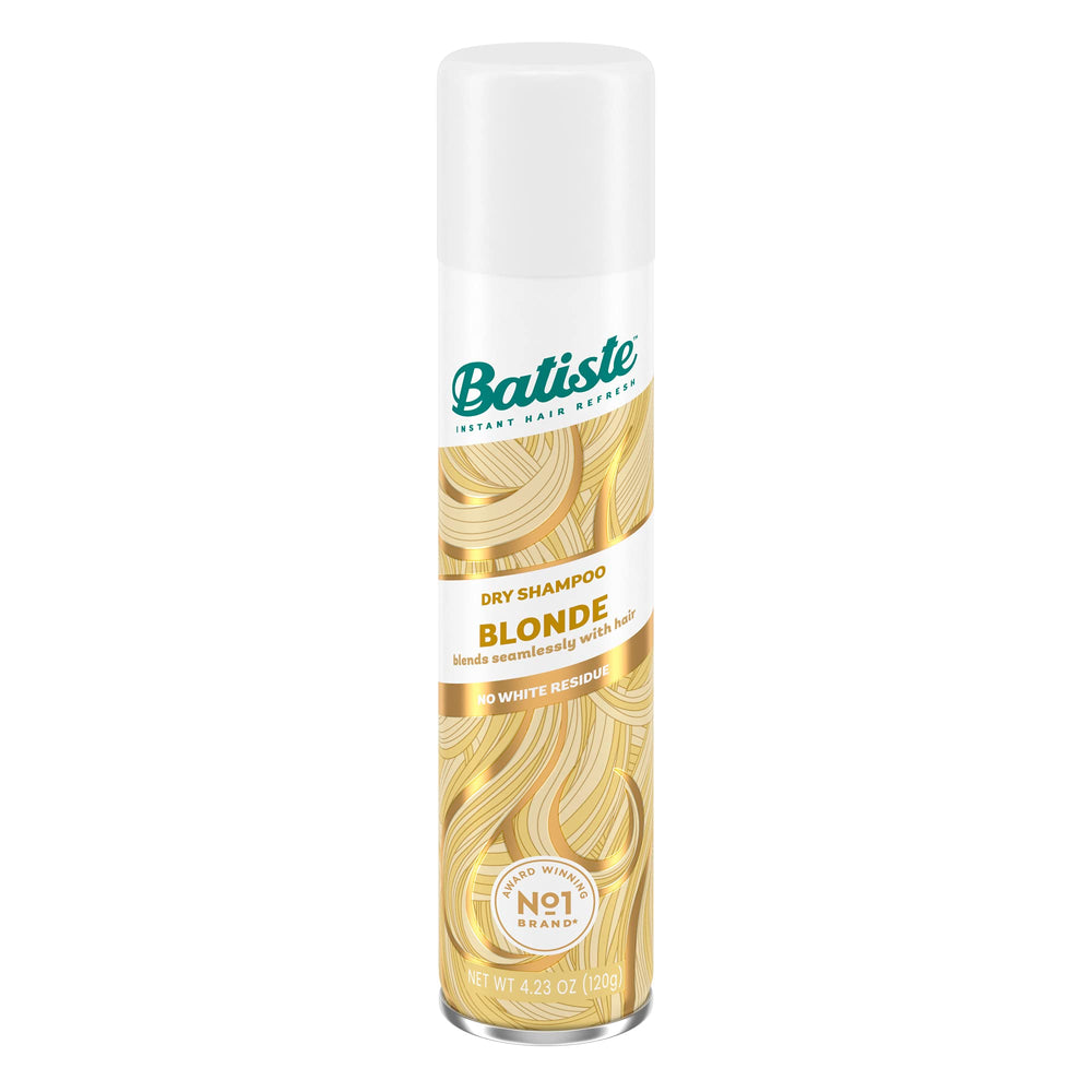 Batiste Brilliant Blonde dry shampoo bottle front view with compact design