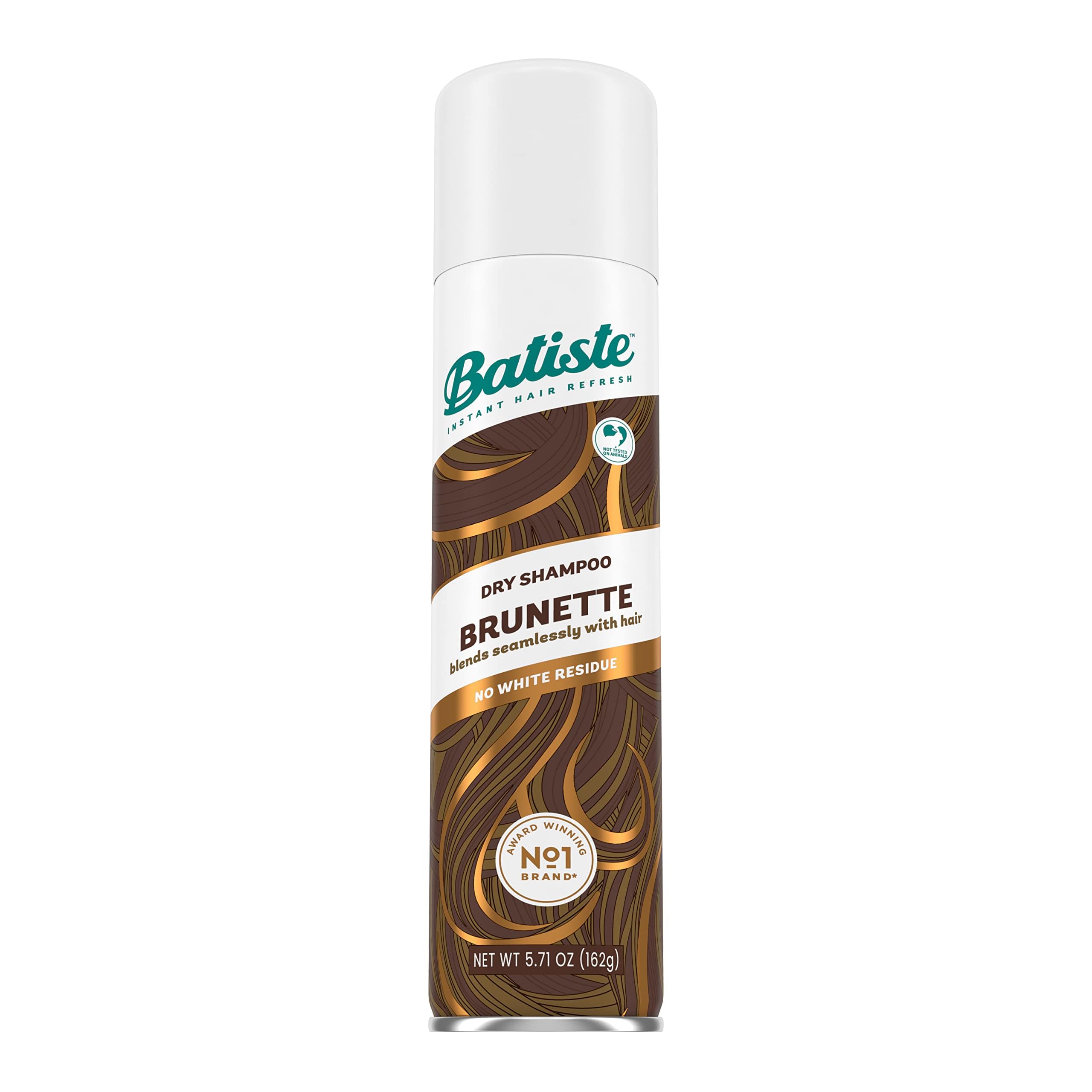 Batiste Brunette Dry Shampoo bottle absorbs oils for a fresher look.