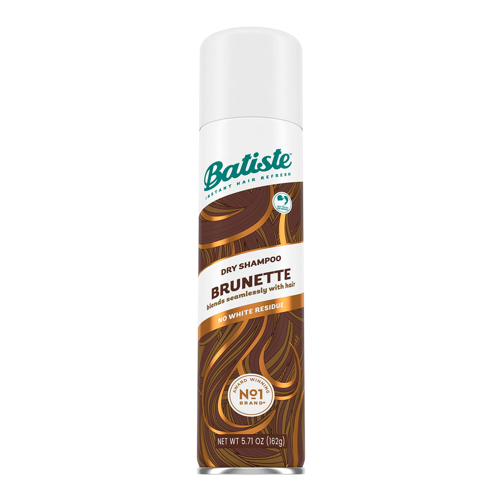 Batiste Brunette Dry Shampoo bottle absorbs oils for a fresher look.