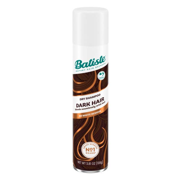 Batiste Dark & Deep Brown dry shampoo spray can for quick volumizing touch-ups.