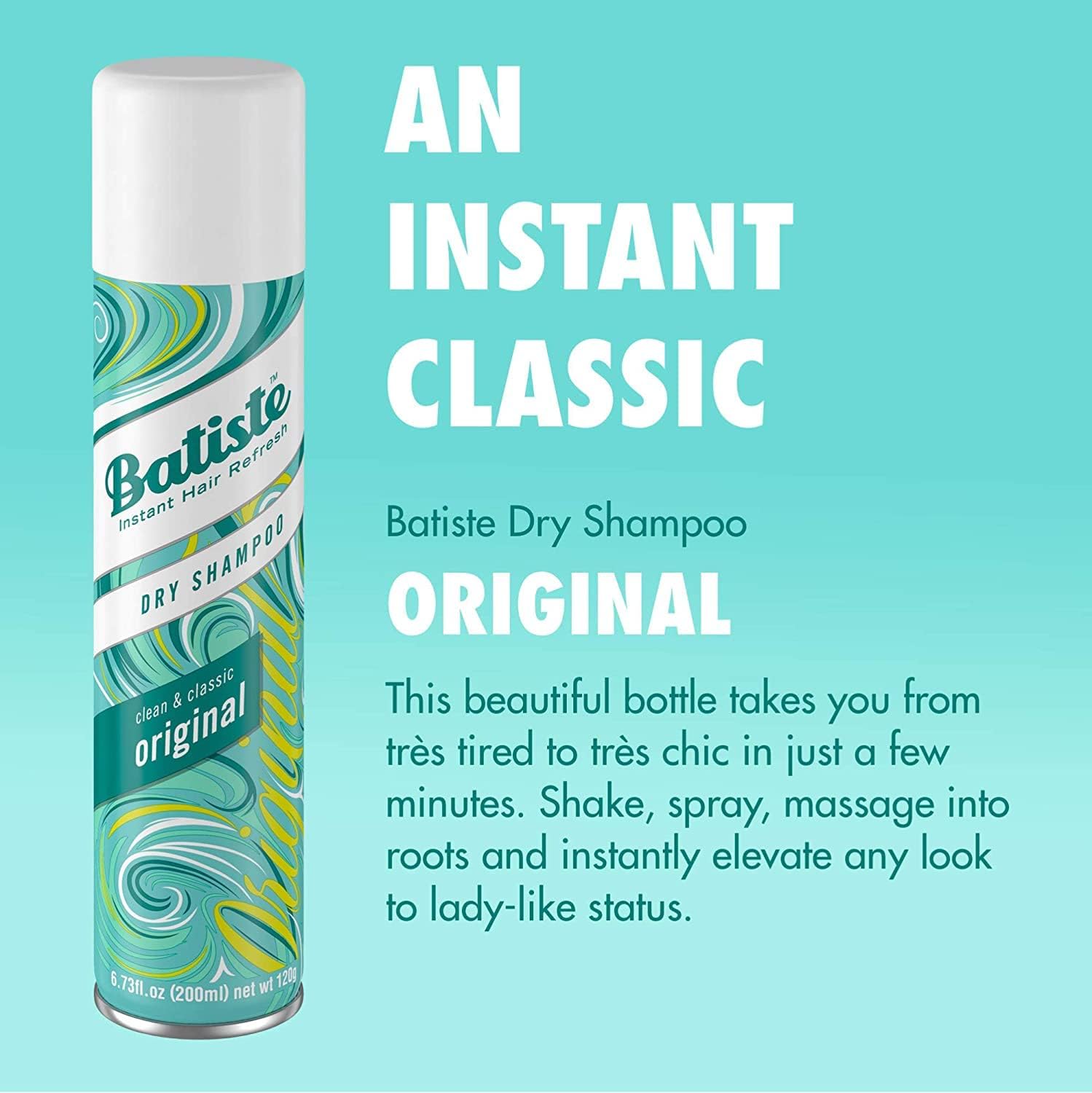 Batiste Original scent with rose, lily, lavender notes for light refresh.