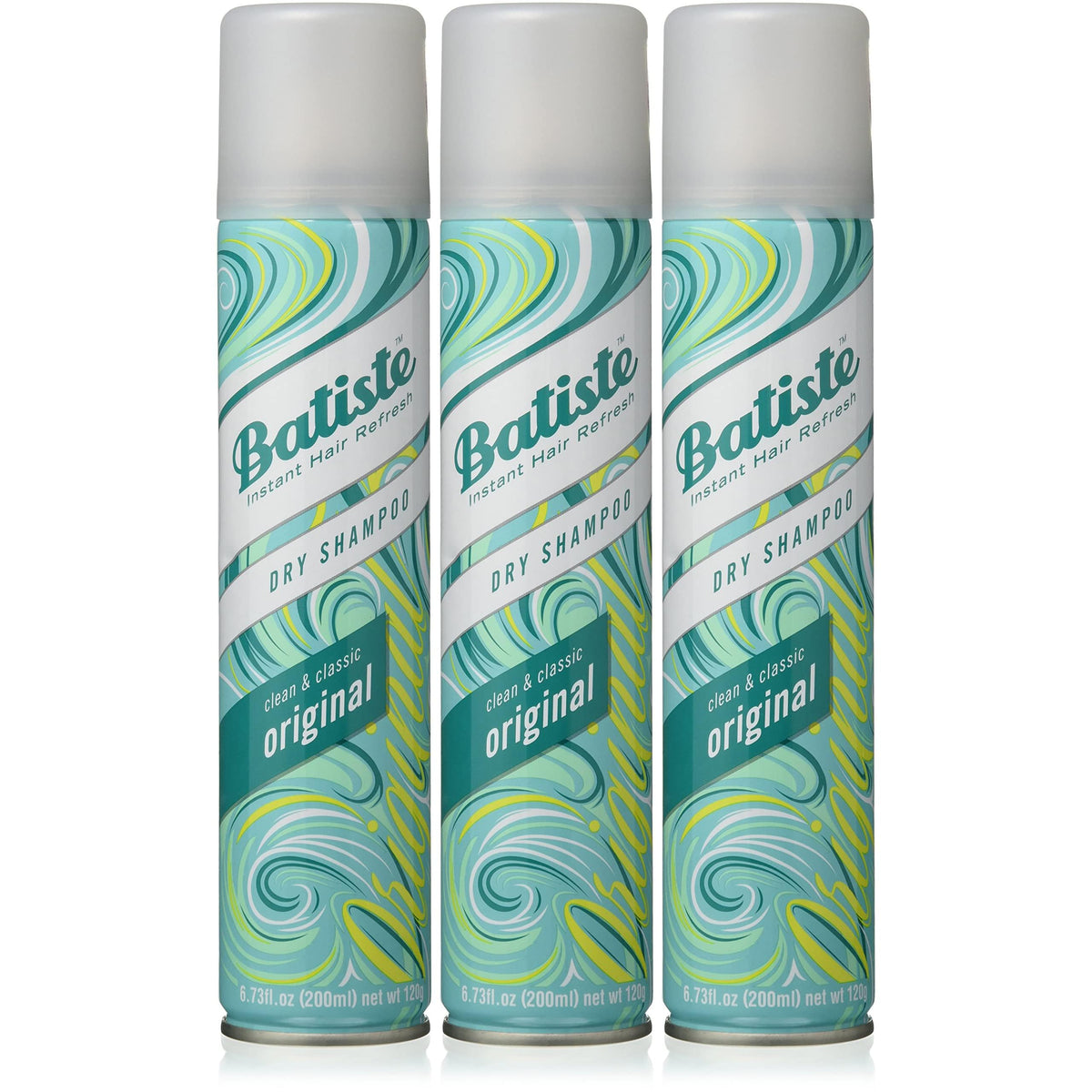 Batiste Original Dry Shampoo three-pack bottles ready for on-the-go refresh.