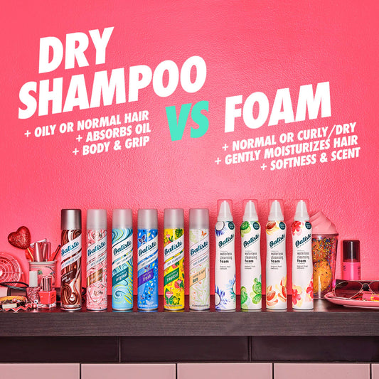 Batiste foam application on hair demonstrates fast, residue-free refresh