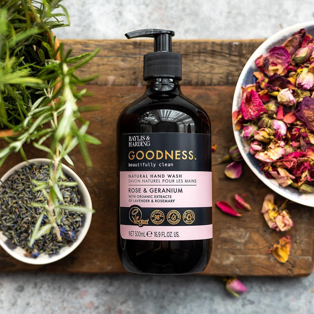 Rose geranium fragrance with essential oils for a refreshing scent.