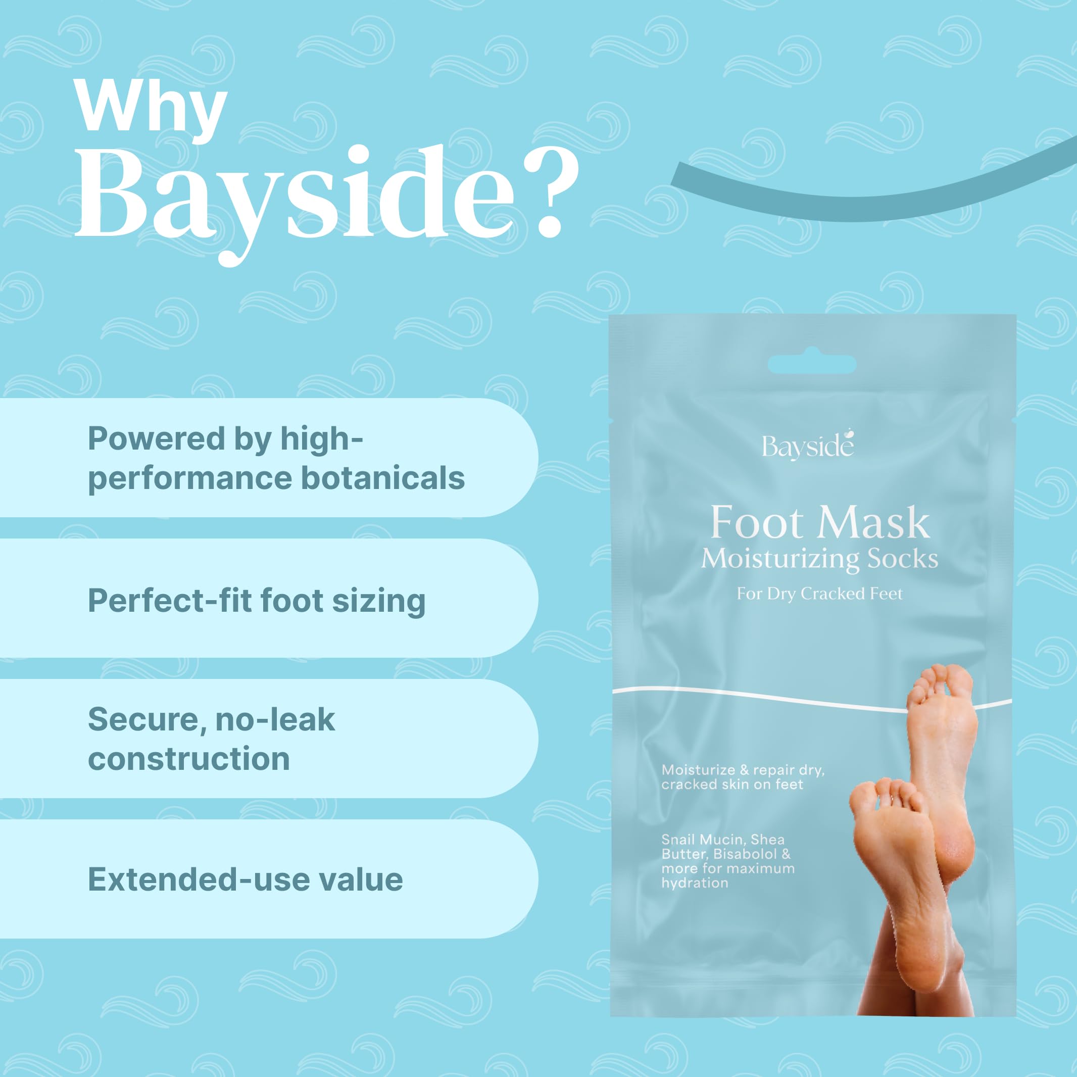 Bayside Foot Mask exfoliating action demonstrates gentle skin renewal.