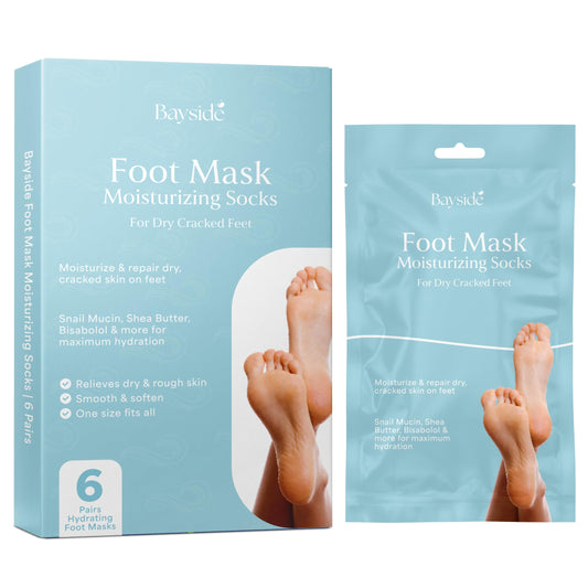 Bayside Foot Mask Moisturizing Socks packaging signals premium hydration benefits.