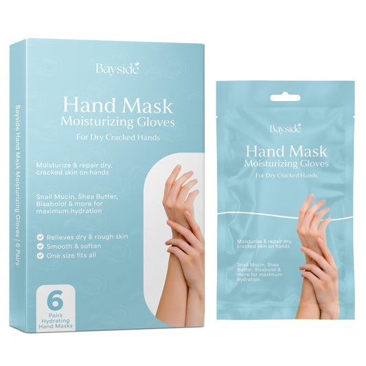 Bayside Hand Mask Moisturizing Gloves cover hands for deep hydration and softness.