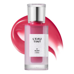 BBIA L’EAU Tint Peony swatch on lips showing glossy watercolor glow