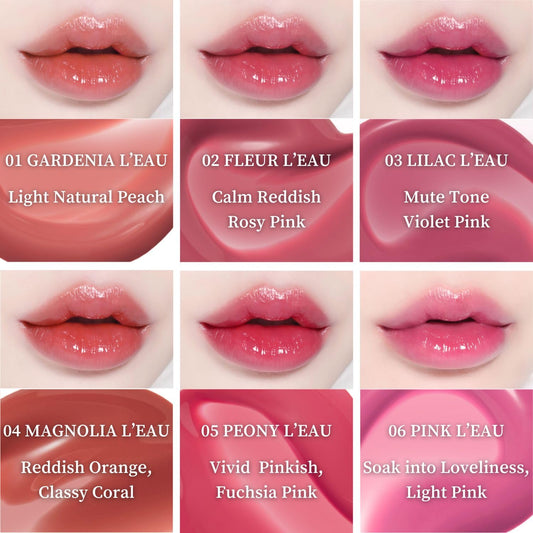 BBIA L’EAU Tint waterlike-texture demonstrates a fresh, non-sticky finish on lips.