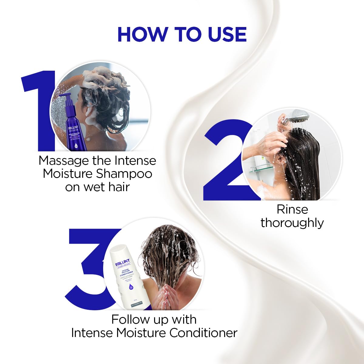 BBLUNT Intense Moisture Conditioner applied to mid-length hair